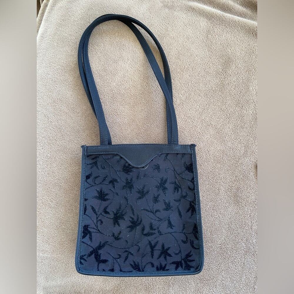 Black Velvet Burnout Evening Bag with Satin Insert - Vintage